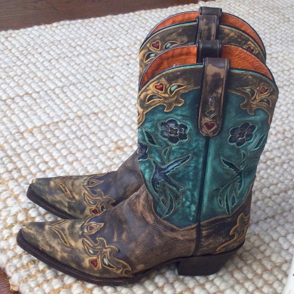 Vintage Dan Post Bluebird Cowboy Boots Gem